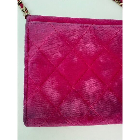 Chanel Velvet Quilted Timeless Fuchsia Wallet on a Chain Clutch Bag - Picture 12 of 16